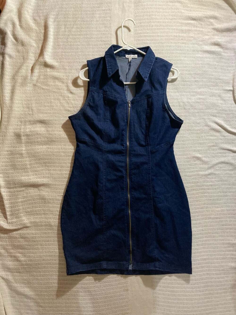 Derek Heart Sleeveless Denim Mini Dress with Collar and Front Zipper, Size XL